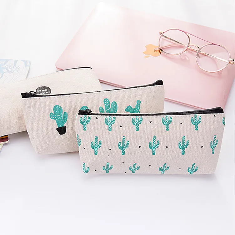 Pencil Bag Cute School Pencil Case Big Cactus Canvas Pencil Cases Girls Pencilcase School Stationery Pensil Case Pen Box Gift