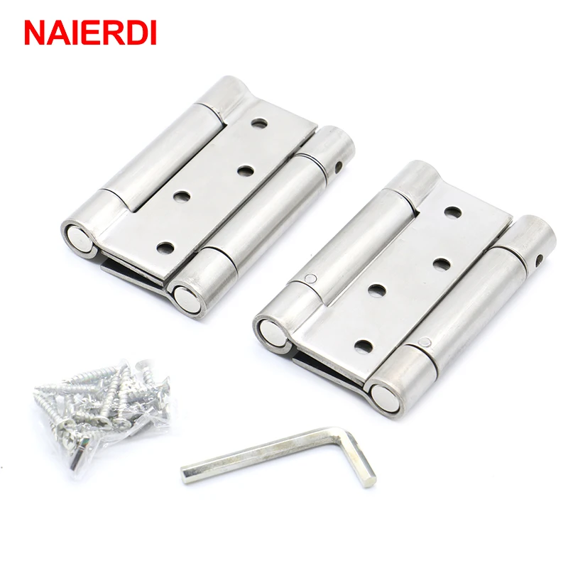 2PCS NAIERDI 4 Inch Single / Double Spring Door Hinge Stainless Steel Rebound Hinge For Cafe Swing Western Hidden Door Hardware