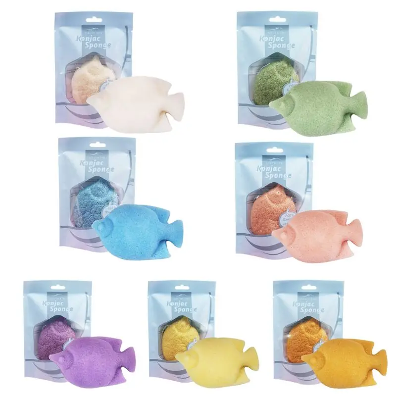 Спонж-Конняку натуральный милый тропическая рыба в форме лица пуховка для умывания лица отшелушивающий крем глубокое очищение подушечка Красота Макияж инструмент 7 цветов