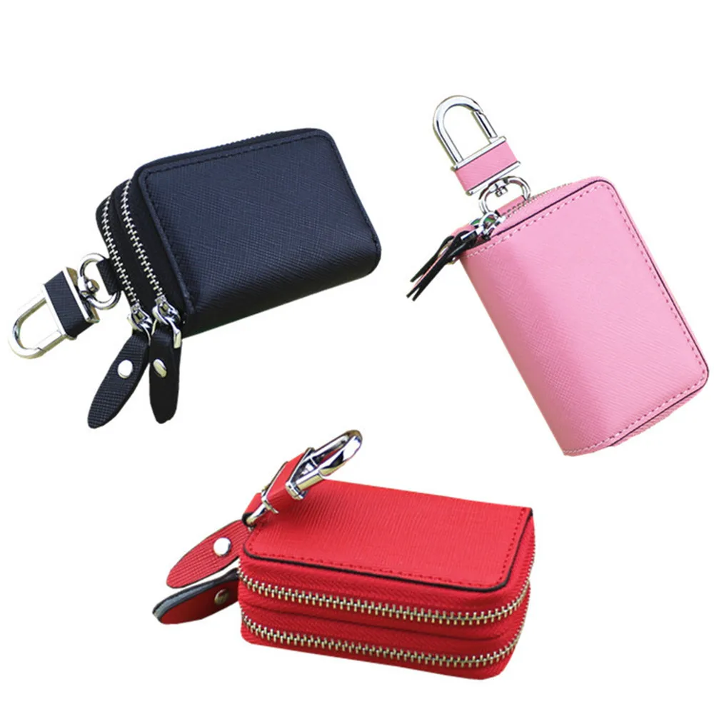 Автомобильный держатель для ключей из натуральной кожи, сумка для монет и карт, кошелек с двойной застежкой-молнией, дропшиппинг