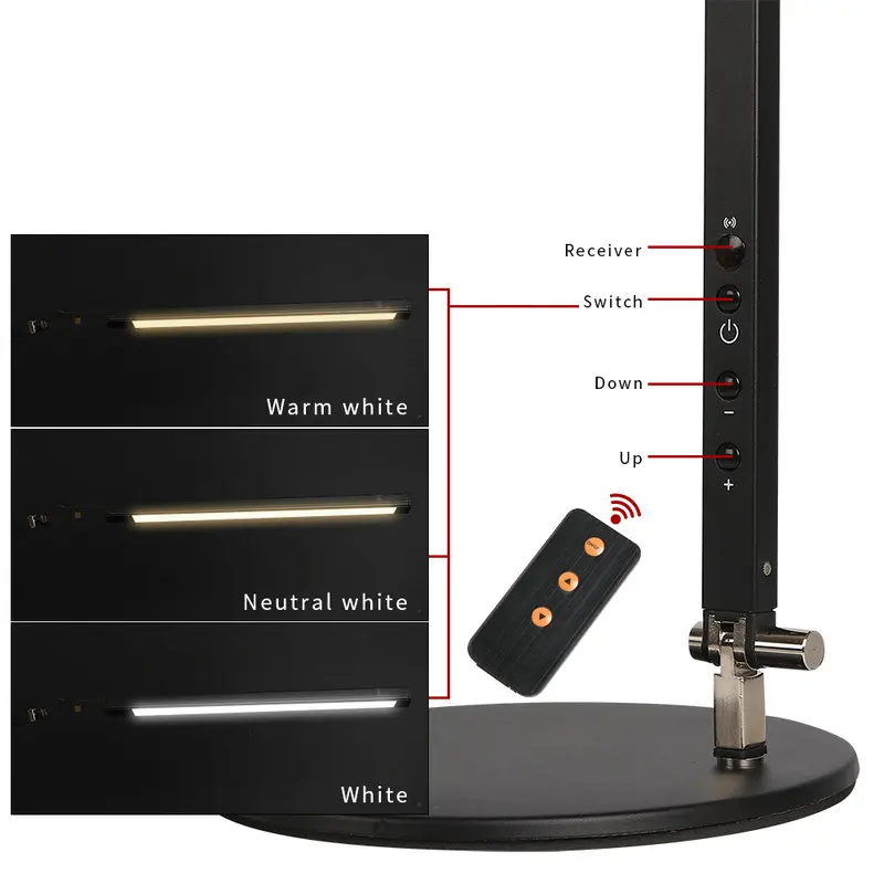Comprar Ahorro de energía moderna LED lámpara de escritorio con abrazadera Dimmer Swing brazo largo Oficina estudio, escritorio luz Mesa luminaria