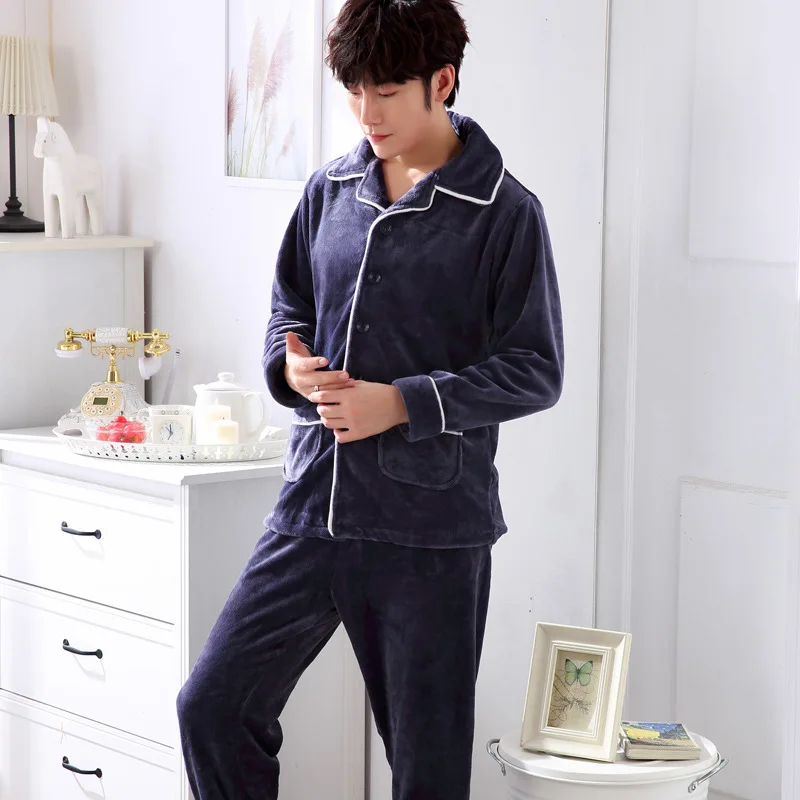 Pijama hombre 2018 на осень зиму новые фланелевые пижамы Мужская футболка с длинными