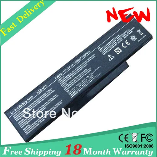 

New 4400MAH Laptop Battery for ASUS N73V X77 X77J X77V K73J K73S N71 N71J N71V N71YI N73 N73F N73G N73J N73Q N73S