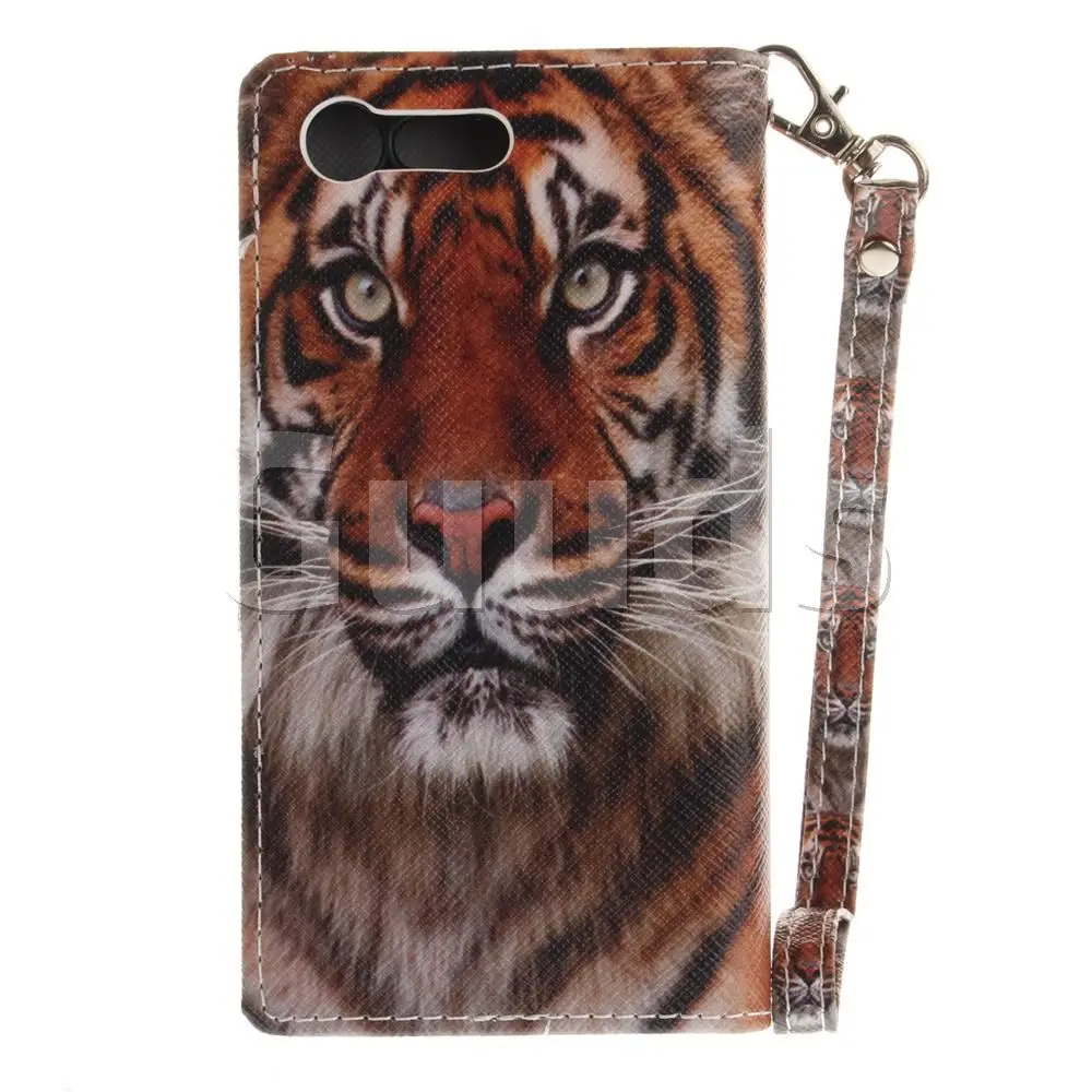 Siberian Tiger Hand Strap Leather Wallet Case for Sony Xperia X Compact X Mini