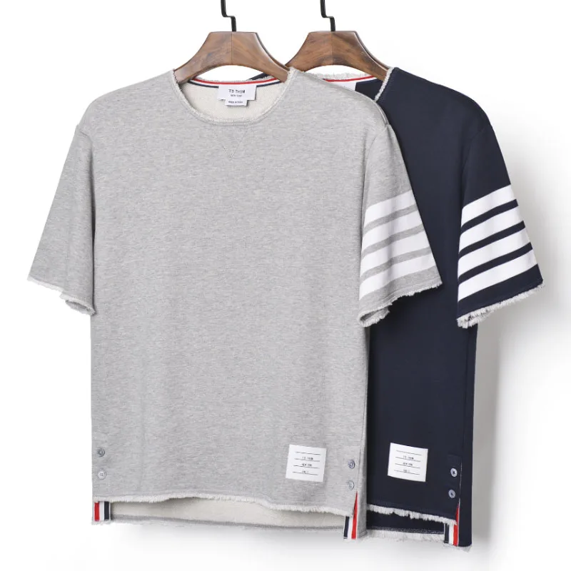 

2019 Fashion TB THOM Brand T-Shirt Men Tassels Short Casual Clothing Summer O-neck Cotton Loose Hip Hop Shirts