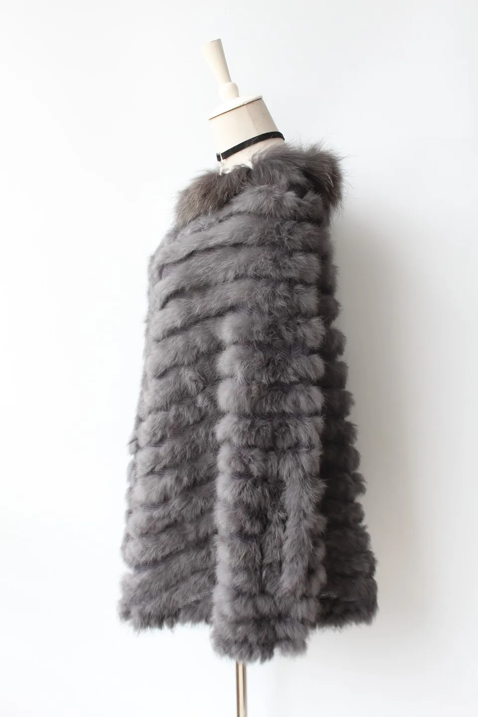 genuine rabbit fur poncho big size with collar (11)