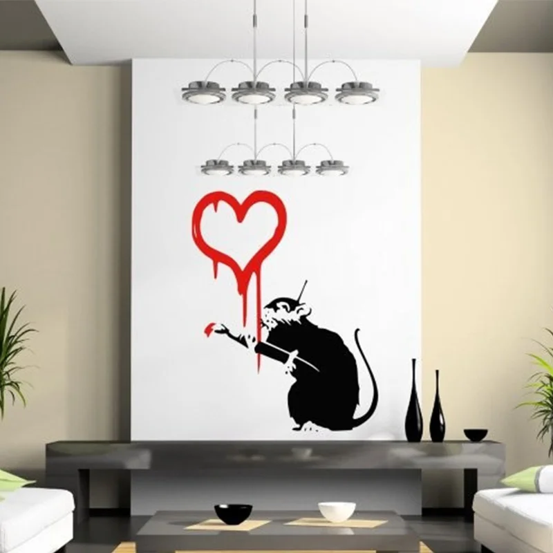 BANKSY STYLE PAINTING RAT WALL ART STICKER DECAL 