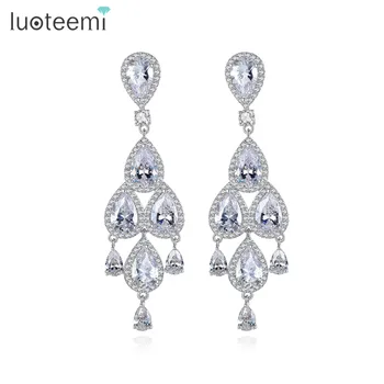 

LUOTEEMI Trendy WaterDrop Statement White Gold-Color Clear Zircon Crystal Drop Earrings for Women Fashion Jewelry Brincos Gift