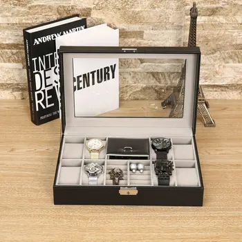 

Black 30*20*8cm 2 In One 8 Grids+3 Mixed Grids Leather Watch Case Storage Organizer Box Luxury Jewelry Ring Display Watch Boxes