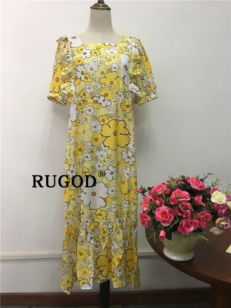 RUGOD элегантное женское платье с цветочным принтом Модное Длинное Платье макси с квадратным воротником женские корейские повседневные свободные платья vestidos