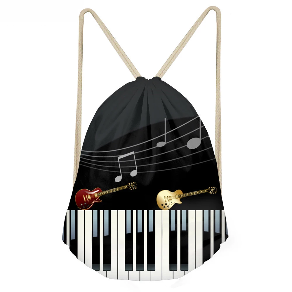 

ThiKin Music Note With Piano Keyboard Print Women Men Drawstring Backpack Beach Travel Mini String Girl Rucksack Cinch Sack