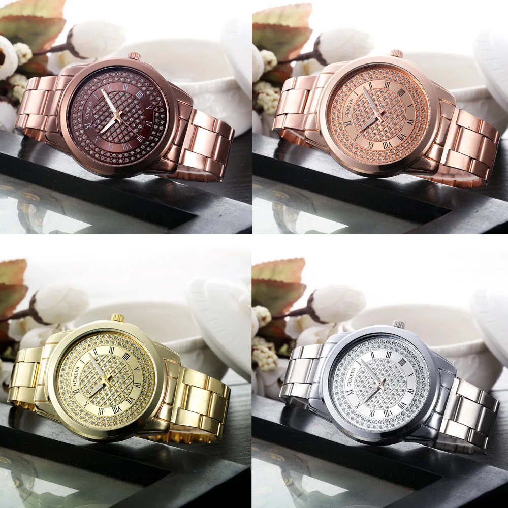 Luxury Brand Geneva Women Watches Stainless Steel Sports Watch Quartz Wrist Watch Ladies Dress Men's Gold Watch Wholesales