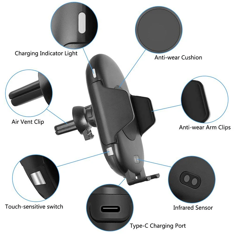Быстрое QI Беспроводное Автомобильное зарядное устройство автоматический индукционный автомобильный держатель телефона на вентиляции Колыбель для iPhone 8/8 Plus/X/XS samsung S8 S9