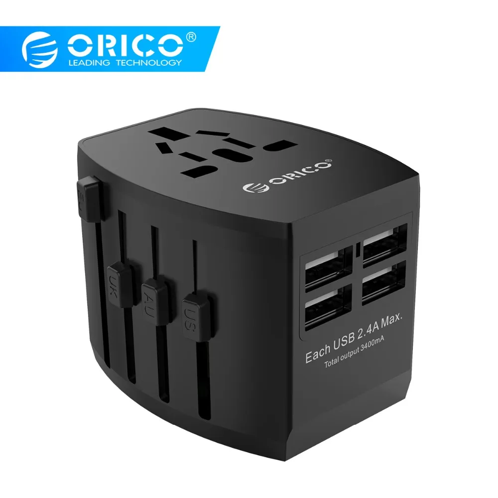 

ORICO Travel Adapter Electrical Socket EU/US/UK/AU Plug Universal Power Adapter with 4 USB Ports 5V3.4A Charger
