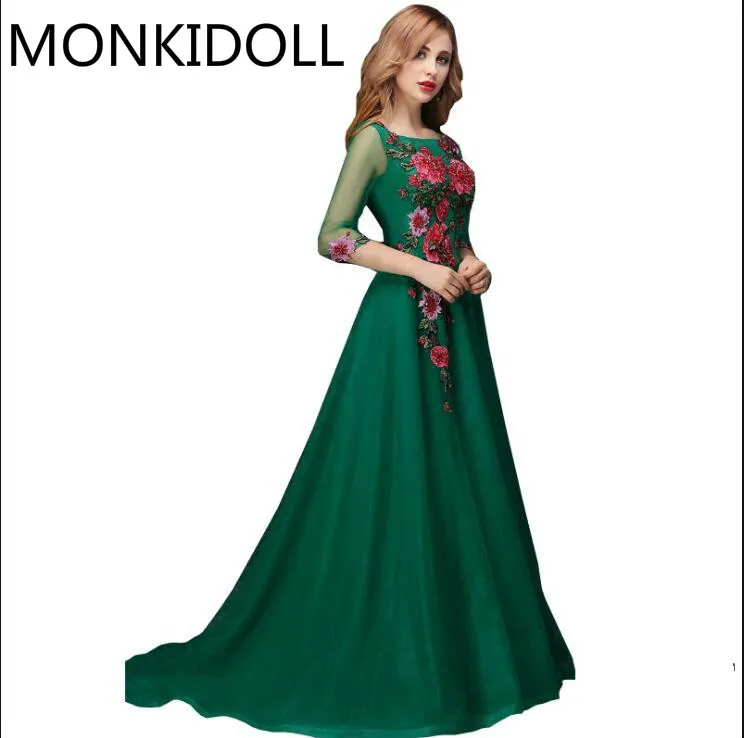 Best Price Real picture 2017 green lace appliques prom dresses modest 3/4 sleeve beaded crystals vintage prom gowns best selling 2017 Best Price Real picture 2017 green lace appliques prom dresses modest 3/4 sleeve beaded crystals vintage prom gowns best selling 2017