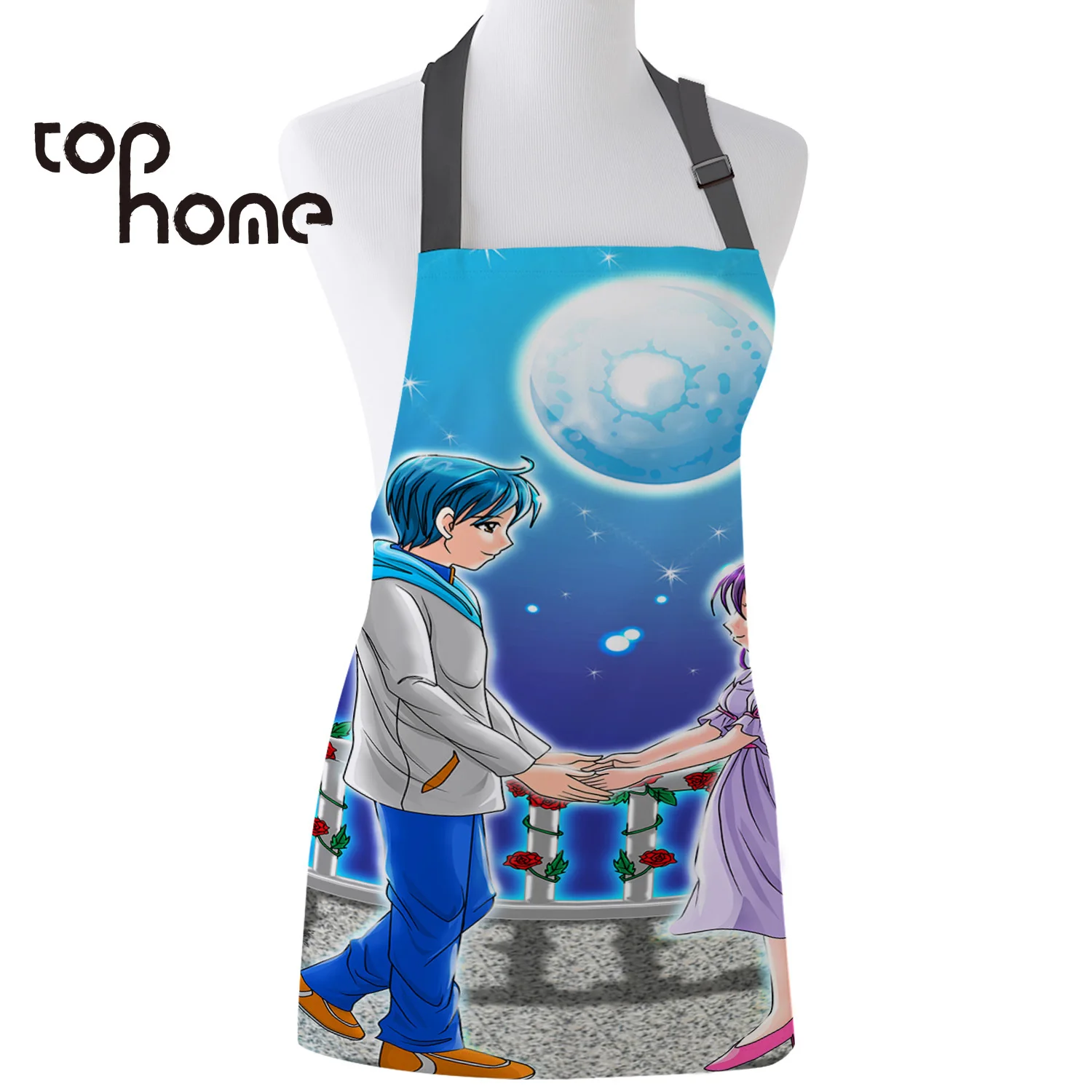 Tophome Kitchen Apron Japanese Cartoon Anime Printed Adjustable