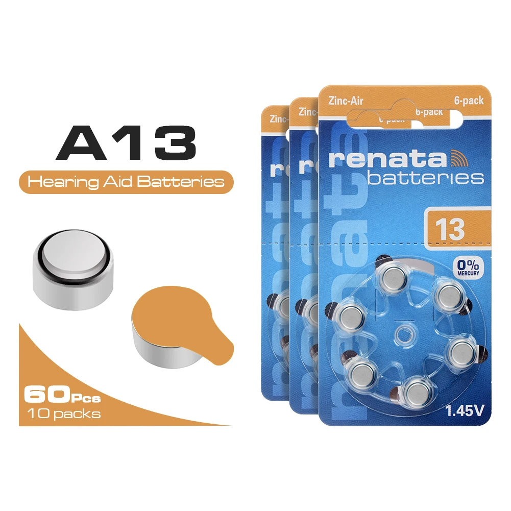 

60 Pcs High Quality 1.45V ZA13 A13 Zinc Air Button Batteries PR48 B013 B26PA 13HP 13HPX DA13 Hearing Aid Coin Cell Battery