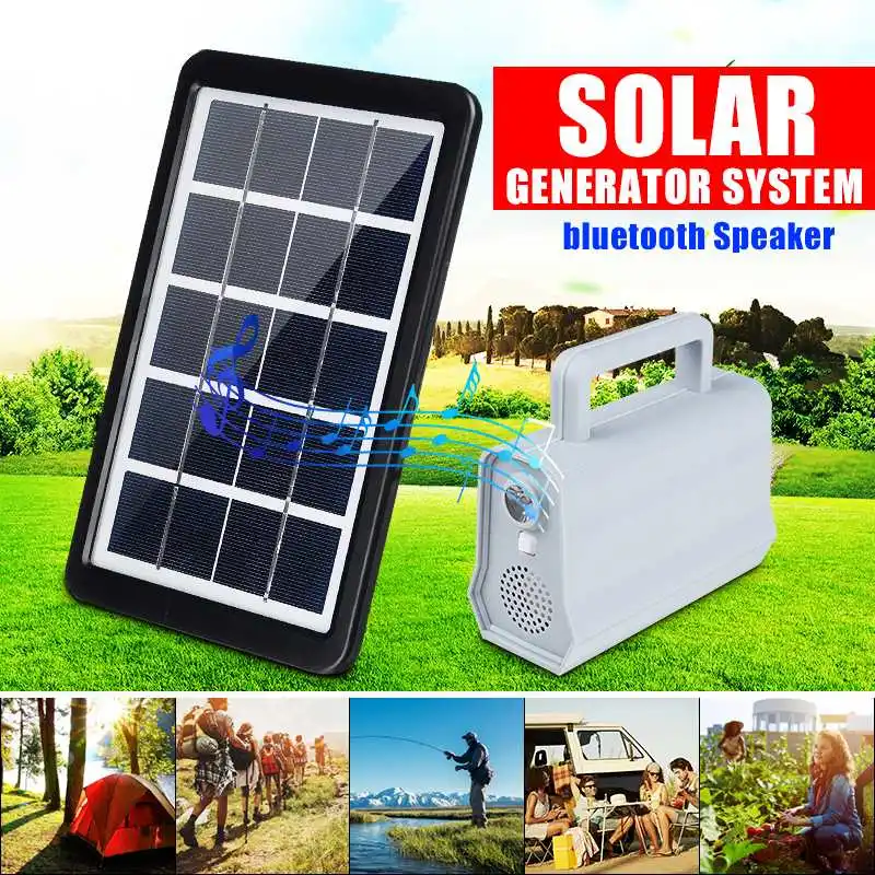 

Portable LED Light USB Charger bluetooth Speaker Solar Power Panel Generator Home System Kit for Outdoor Lighting Phone Charging