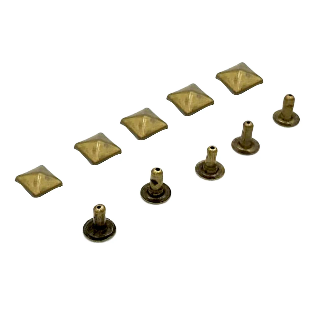 100pcs Metal Square Pyramid Rivet Studs For Leather Crafts Clothes Shoes Bags Decorative