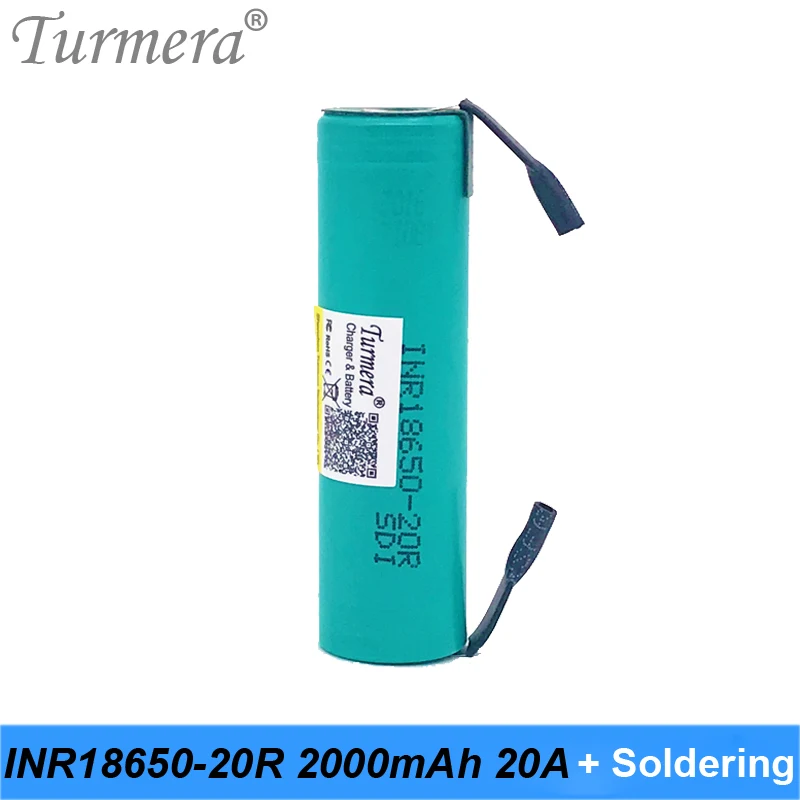 

original battery 2000mah INR18650-20R 3.6V soldering 20a battery for tool screwdriver and vacuum cleaner for Turmera