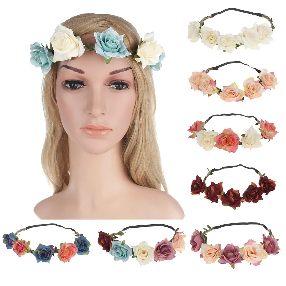 Newly Women's Flower Crown Headbands Festival Wedding Wreath Floral