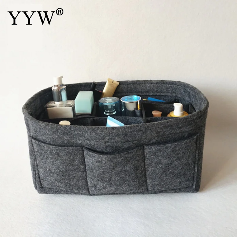 

Multi-function Felt Cloth Home Closet Cosmetic Bag Makeup Organizer Pouch with Divider Pocket for Office Desk Red Pink Black