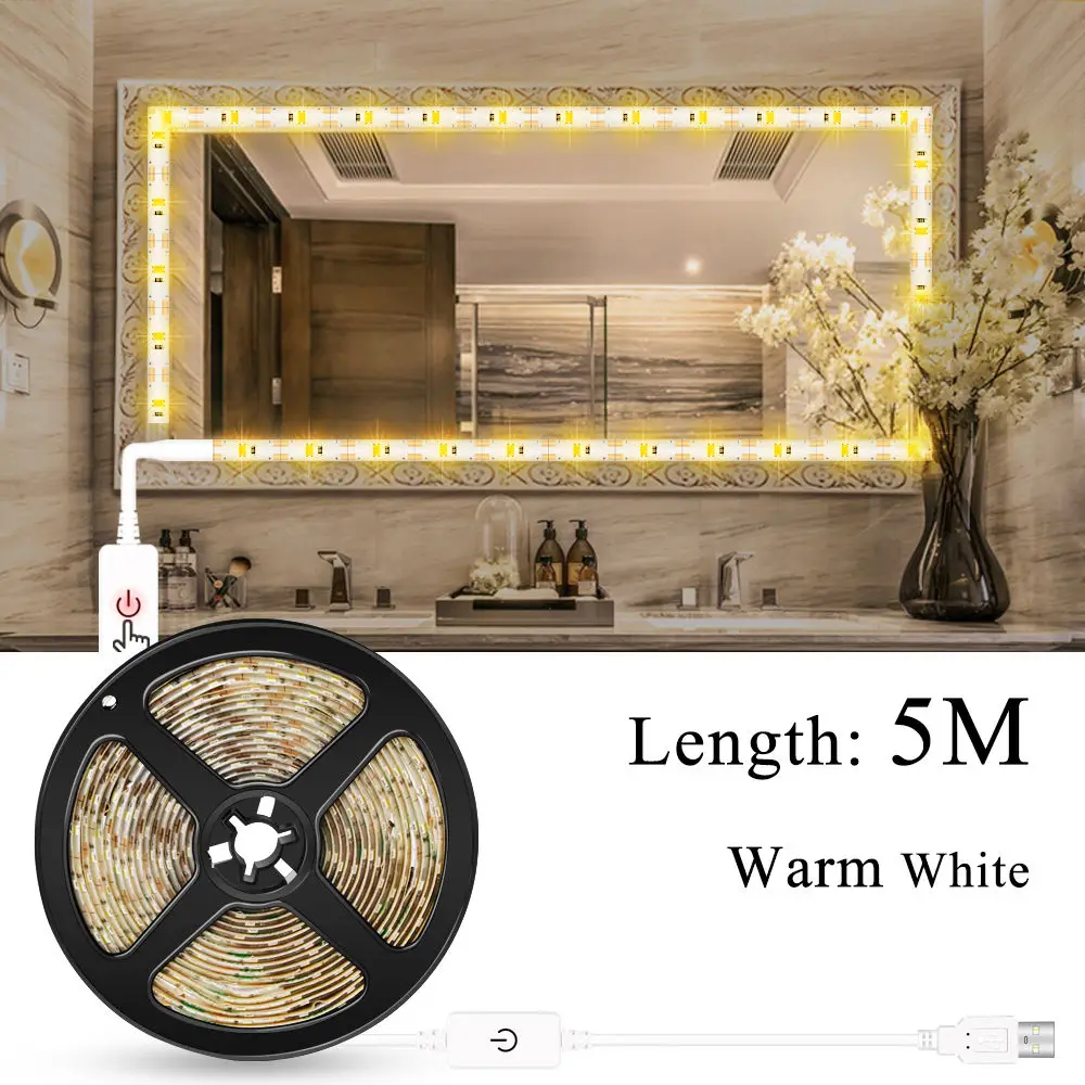 USB Warm 5M 15W Makeup Vanity Mirror Light Strip Led USB Cable 5V Dimmable Dressing Table Lamp Tape Bathroom Make Up Cosmetic Mirror Lights Kit - Испускаемый цвет: USB Warm 5M 15W