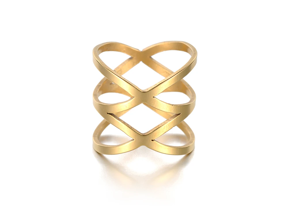Модные полые двойной X Shapae кольца на годовщину золотого цвета из нержавеющей стали обручальное кольцо ювелирные изделия для женщин рождественские подарки R18121