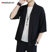 Новая летняя льняная хлопковая рубашка, Мужская брендовая рубашка в китайском стиле с рукавом три четверти в стиле ретро, Мужская черная рубашка, большие размеры 5XL A032/1805