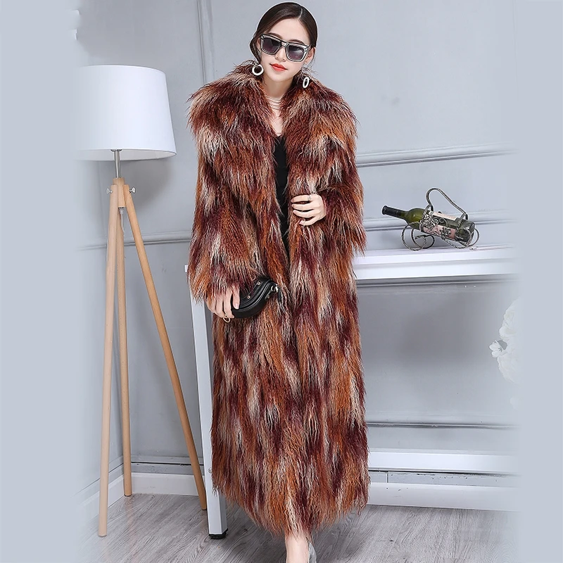 Luxury Mixed Color 2018 Winter Women Imitation Mongolia Sheep Fur Coats