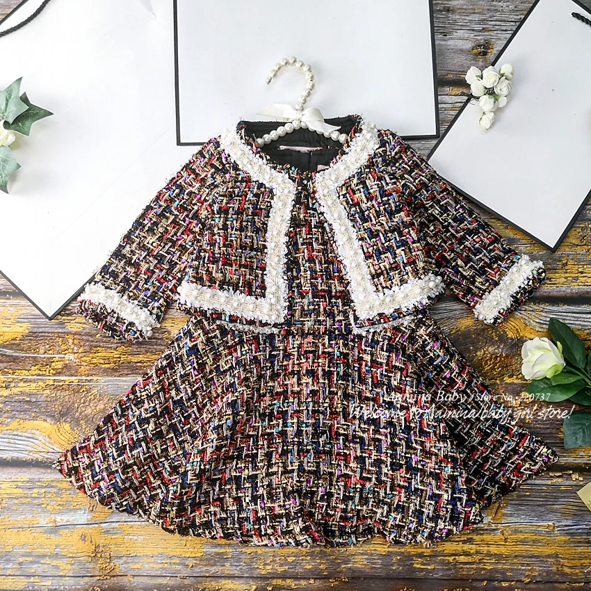 

6594 NewYear Christmas Thanksgiving Toddler Princess Winter Autumn Baby Girl Clothing Set Outwear Coat + Dress Wholesale Clothes