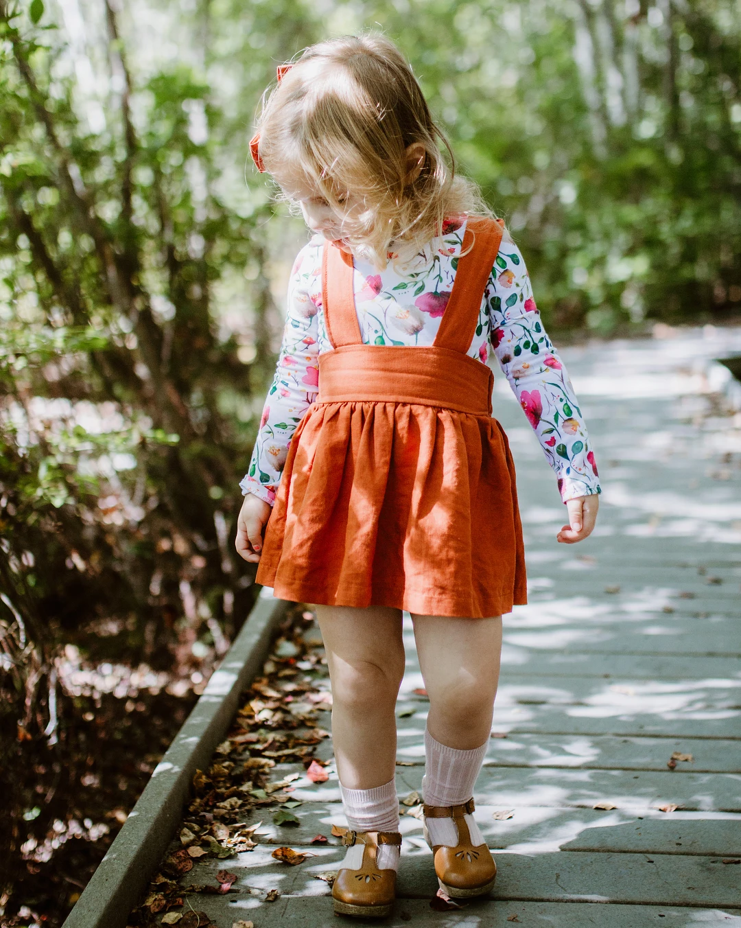 Toddler Kids Baby Girl Fall Clothes Floral Tops Romper Bib Strap Skirts