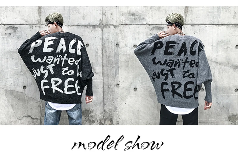 Letter Men Hip Hop Sweater Streetwear Print   (1)