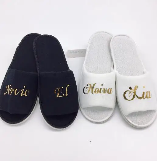 

new customize language gold novio novia spanish Wedding Slippers Bride Slippers Groom Slippers custom Print shoes Black slippers