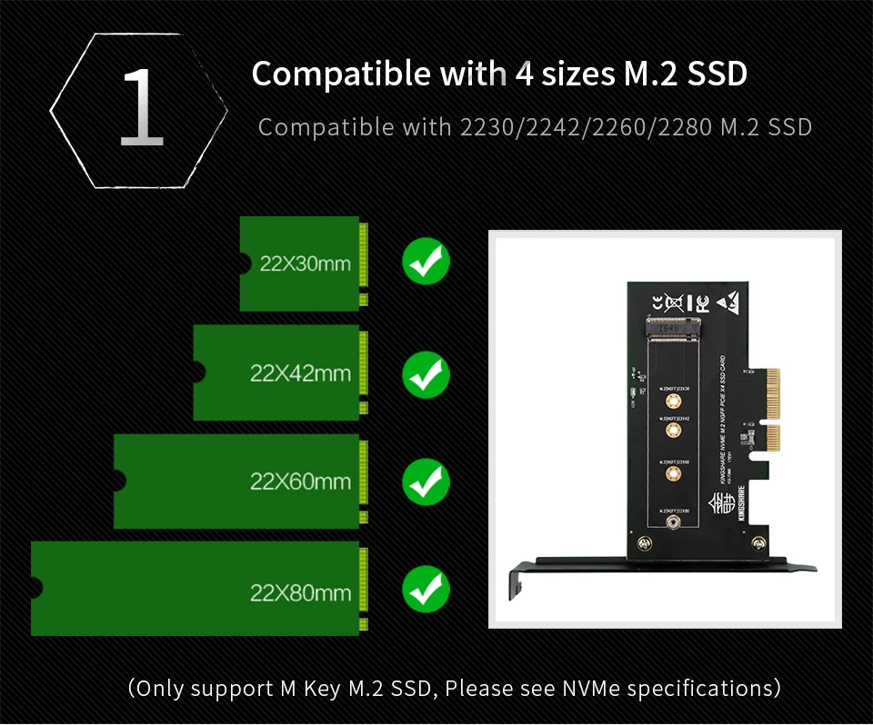 M.2 Накопитель SSD с протоколом NVME NGFF на PCI-E X4 адаптер M ключ Поддерживаемые карты PCI Express3.0