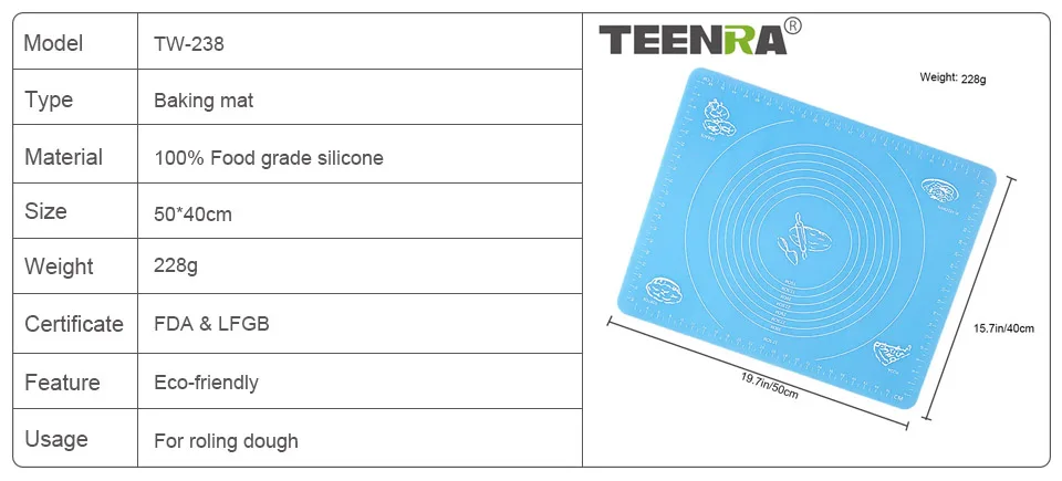 TEENRA антипригарный силиконовый кондитерский коврик для торта, кондитерский коврик для помадки, силиконовый лист для выпечки, Кондитерская доска, инструменты для приготовления печенья