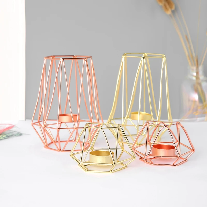 Dropshipping Nordic Style Wrought Iron Geometric Candle Metal Craft House Decoration Brackets Candlestick 17*9.5CM 8.5*8CM | Дом и сад