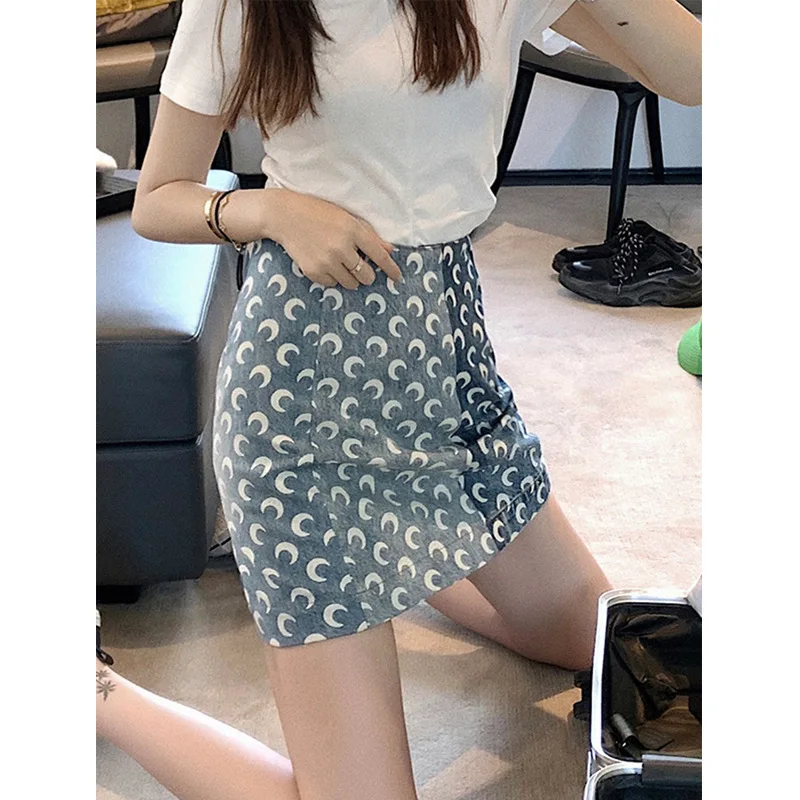 

Female 2019 Summer New Short Skirt High Waist Print Moon Skirts Womens Skirt Faldas Mujer Moda Jupe Femme