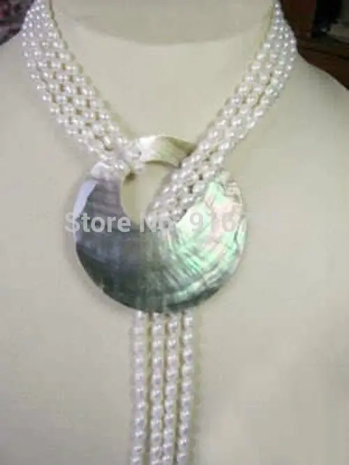 

HYFY20143235e>>>6-7MM White Akoya Cultured Pearl Necklace Shell Pendant 50'' ##a #a