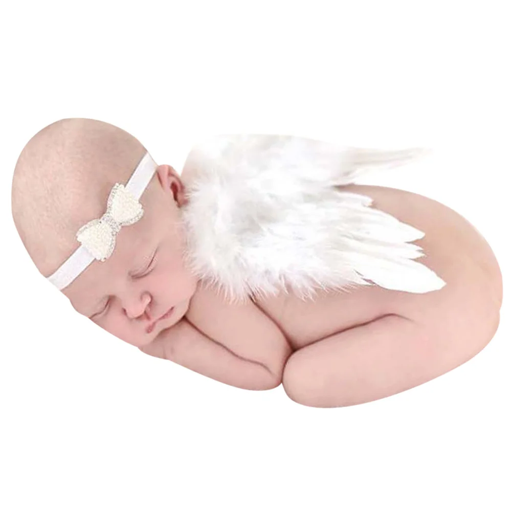 Infant Baby Girls Angel Wings Photo Props Feather Wing Set Newborn