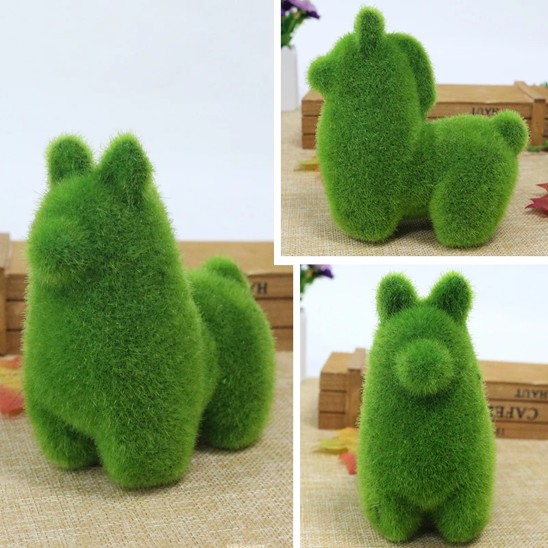 JAROWN Artificial Green Flocking Grass Plush Small Animal Simulation Fake Animal Home Decor Cute Gift Storefront Window Display (24)