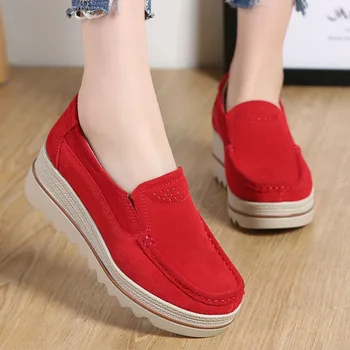 

Geniune Leather Flats Women 2018 Spring Autumn Platform Sneakers Shoes Suede Casual Shoes Slip On Flats Heels Leisure