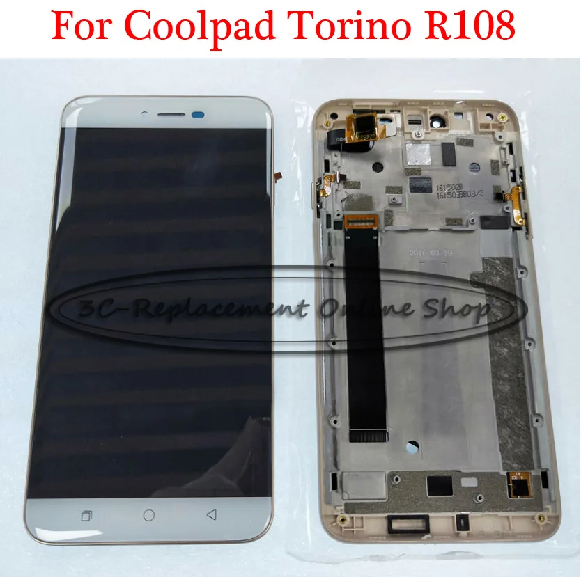 Протестированный белый/золотой/черный 5,5 дюймов для Coolpad Torino R108 ЖК-дисплей+ кодирующий преобразователь сенсорного экрана в сборе с рамкой