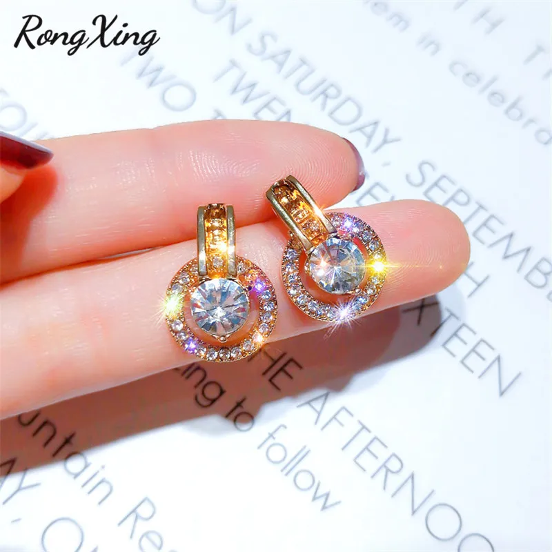 Изысканные круглые висячие серьги RongXing с кристаллами Стразы для женщин