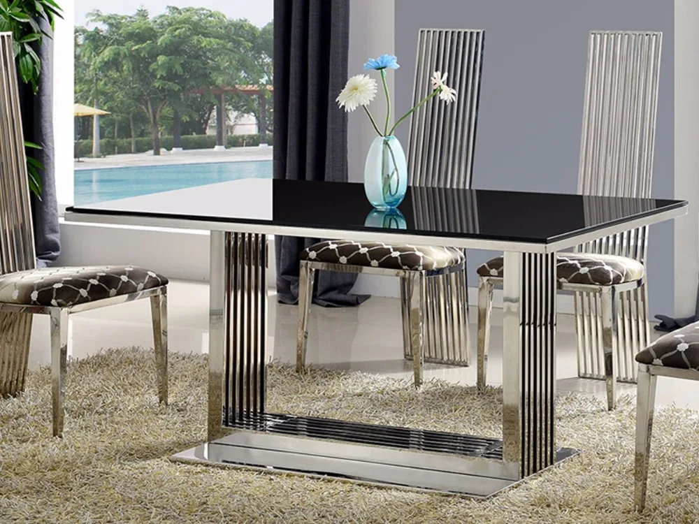 minimalist modern designer unique new stainless steel golden dining room set with marble table and leather chairs(1+4 chairs)