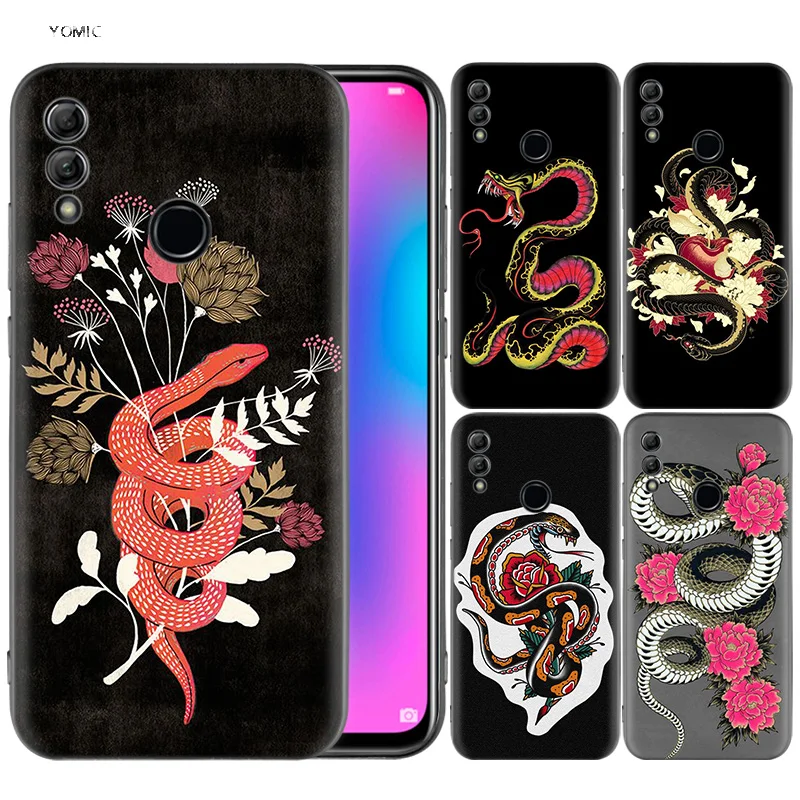 

Silicone Cover Case for Huawei Honor 10 9 Lite 8X 8C 8A Y6 Y7 Y9 7A Pro Prime 7C 2018 2019 V20 Snakes and Flowers