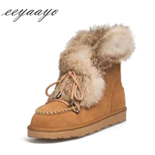 Г. новые зимние женские ботильоны из коровьей замши теплая женская обувь на низком каблуке с подкладкой из шерсти и кроличьего меха коричневые зимние ботинки