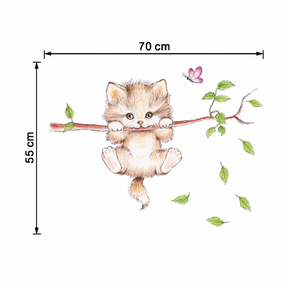 Милый Кот наклейки на стену, милый кот на ветке дерева виниловые наклейки на стену, абстрактная киска украшения обои