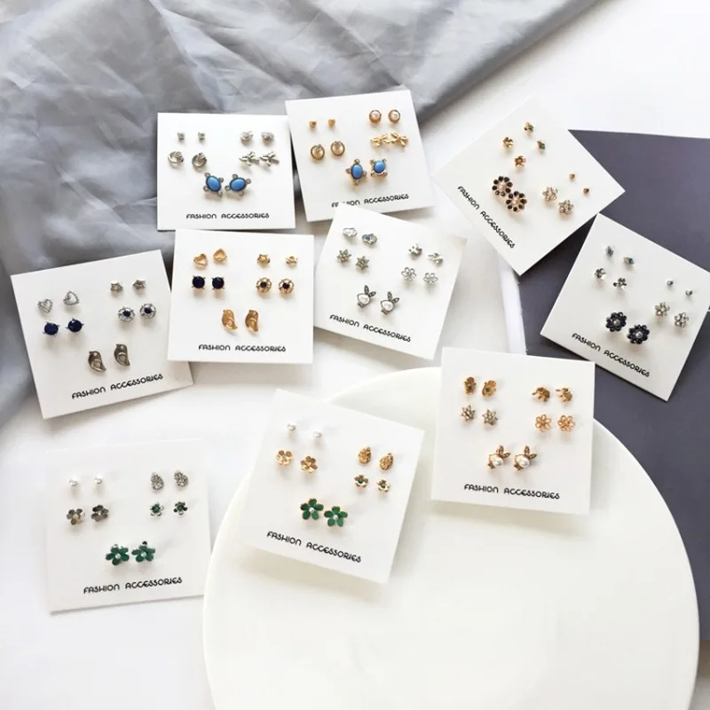 

5 Pair Fashion Creative Various Style Combination Stud Earrings Set Women Girl Temperament Cute Animal Flower Small Ear Stud
