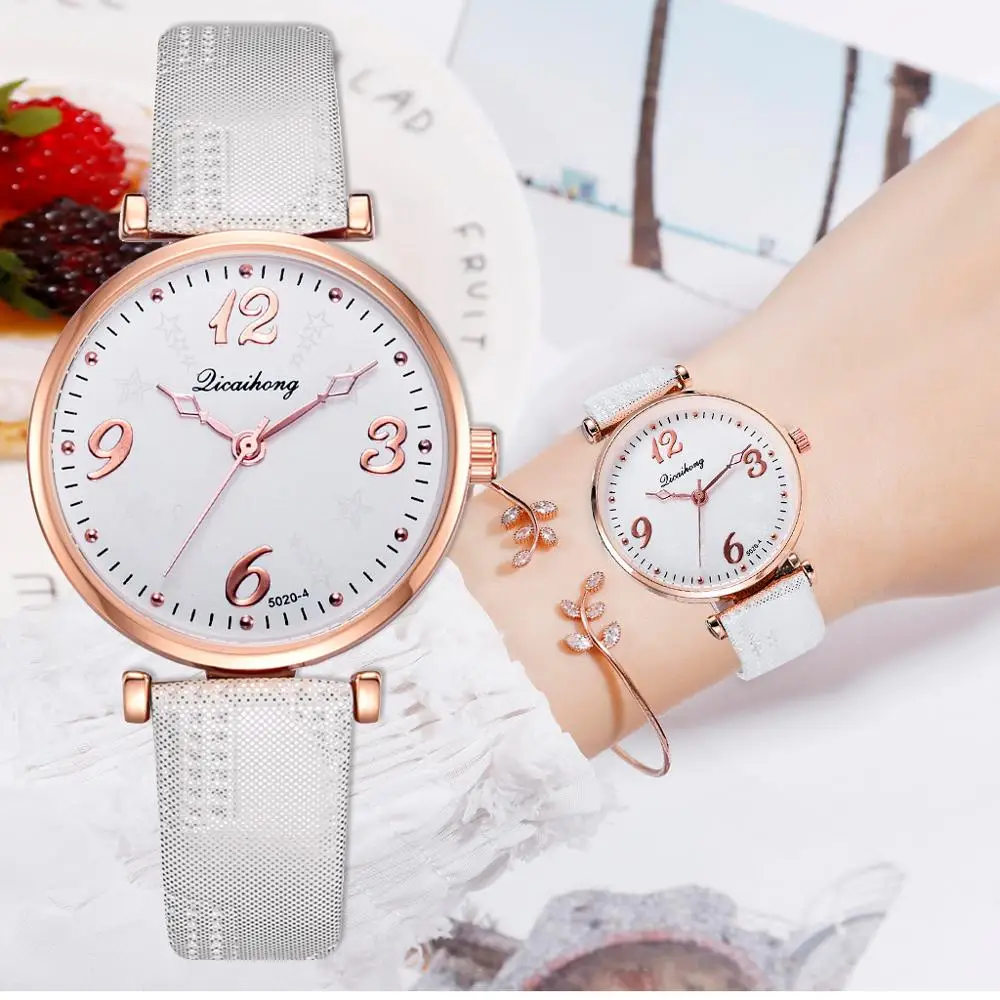 

Women's Watch Minimalist Number Style Leather Band Quartz Clock Watch Women Fashion Wristwatch Ladies Watches Clock For Women